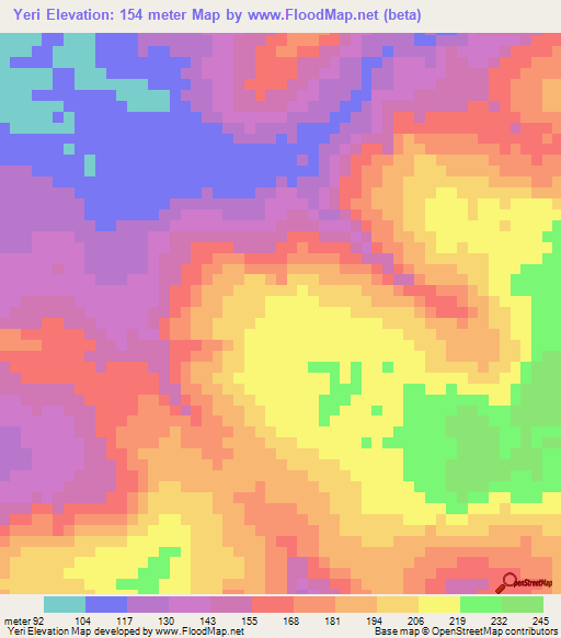 Yeri,Guinea Elevation Map