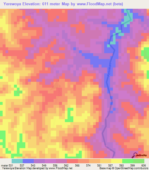 Yerewoya,Guinea Elevation Map