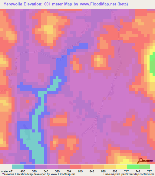 Yerewolia,Guinea Elevation Map