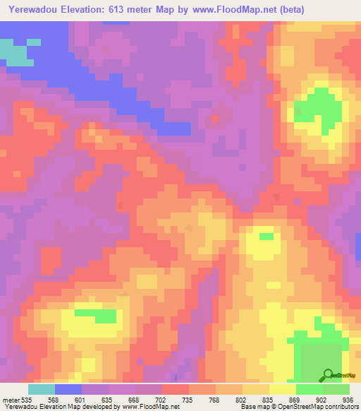 Yerewadou,Guinea Elevation Map