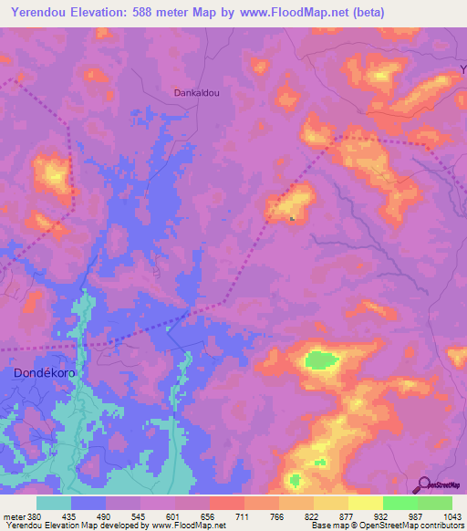 Yerendou,Guinea Elevation Map