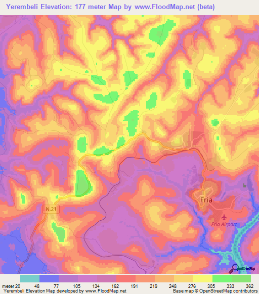 Yerembeli,Guinea Elevation Map