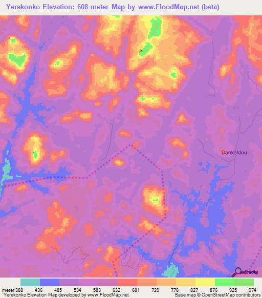 Yerekonko,Guinea Elevation Map