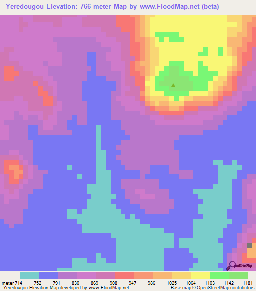 Yeredougou,Guinea Elevation Map