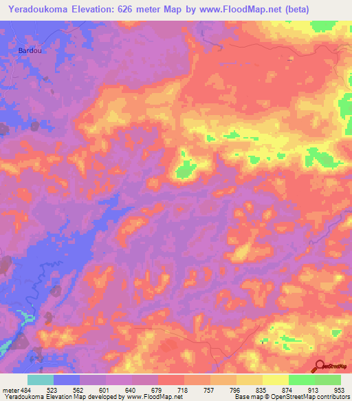 Yeradoukoma,Guinea Elevation Map