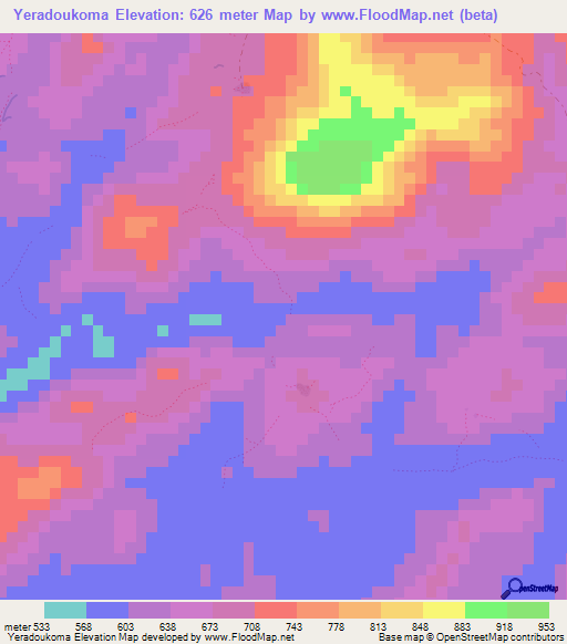 Yeradoukoma,Guinea Elevation Map