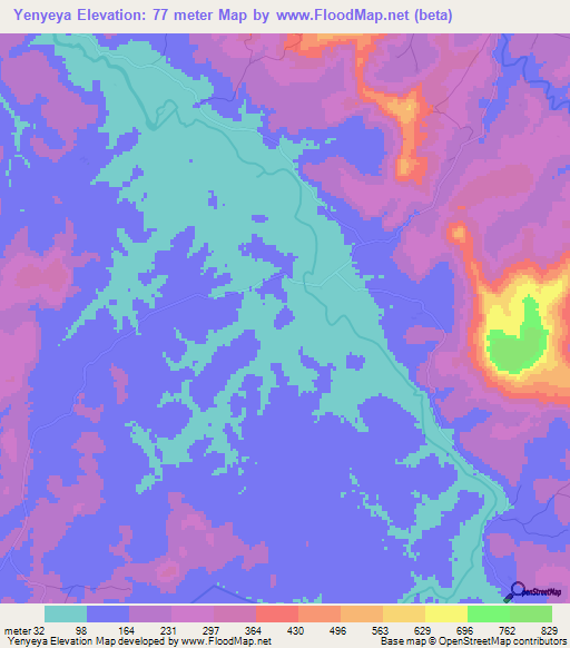 Yenyeya,Guinea Elevation Map