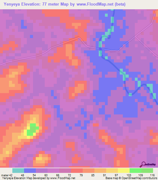 Yenyeya,Guinea Elevation Map