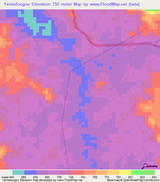 Yentedougou,Guinea Elevation Map