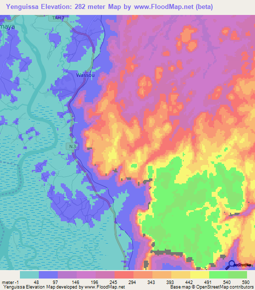 Yenguissa,Guinea Elevation Map