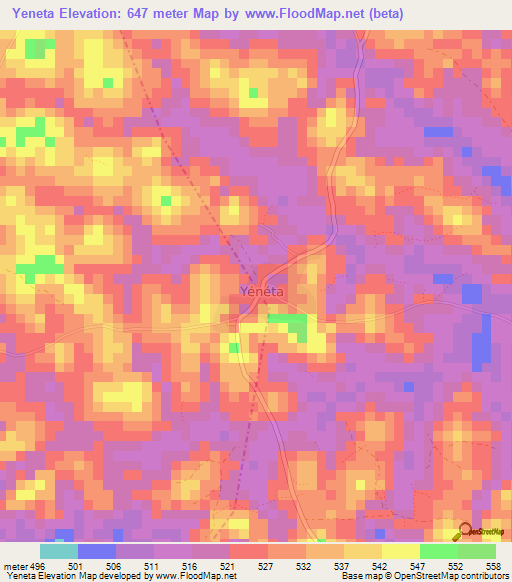 Yeneta,Guinea Elevation Map