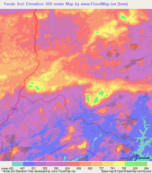 Yende Sori,Guinea Elevation Map