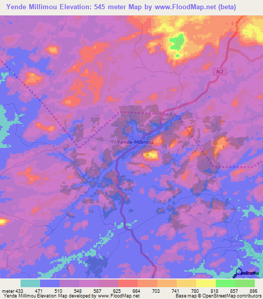 Yende Millimou,Guinea Elevation Map