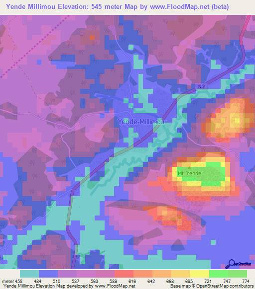 Yende Millimou,Guinea Elevation Map