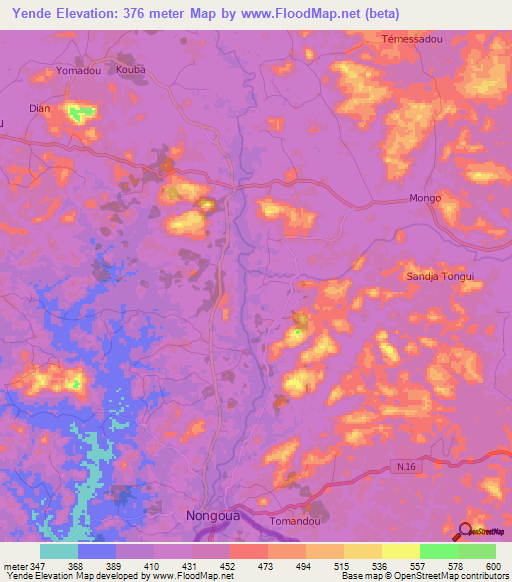 Yende,Guinea Elevation Map