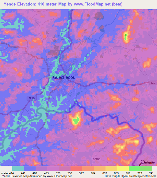 Yende,Guinea Elevation Map