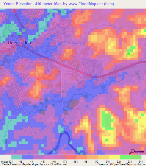 Yende,Guinea Elevation Map