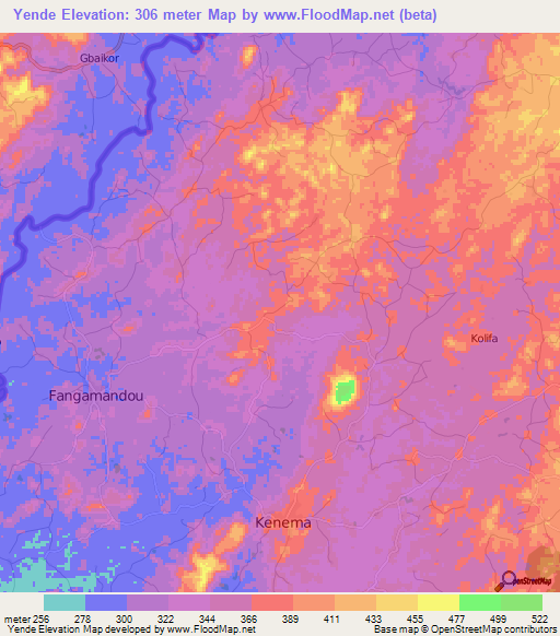 Yende,Guinea Elevation Map