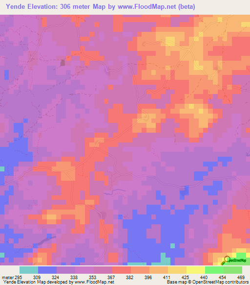 Yende,Guinea Elevation Map