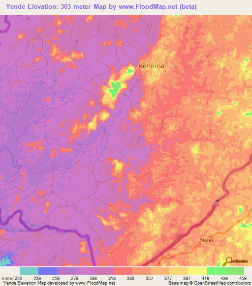 Yende,Guinea Elevation Map