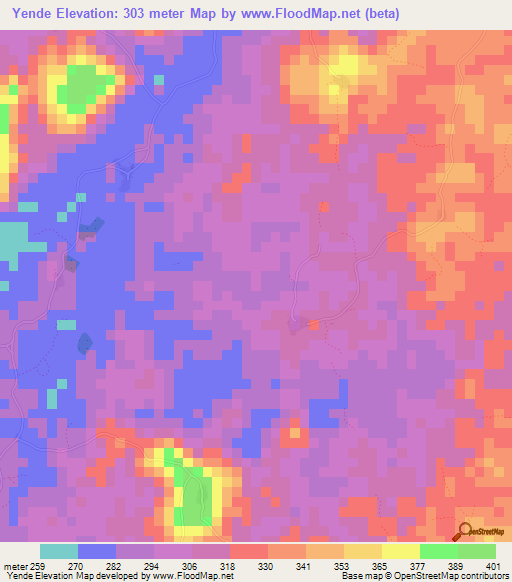 Yende,Guinea Elevation Map