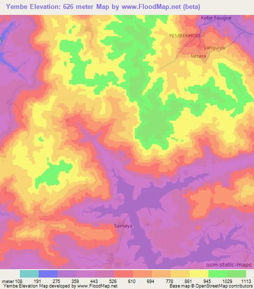 Yembe,Guinea Elevation Map