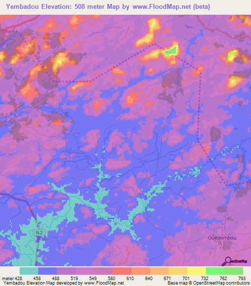 Yembadou,Guinea Elevation Map