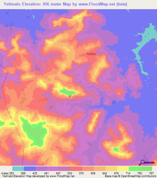 Yelimalo,Guinea Elevation Map