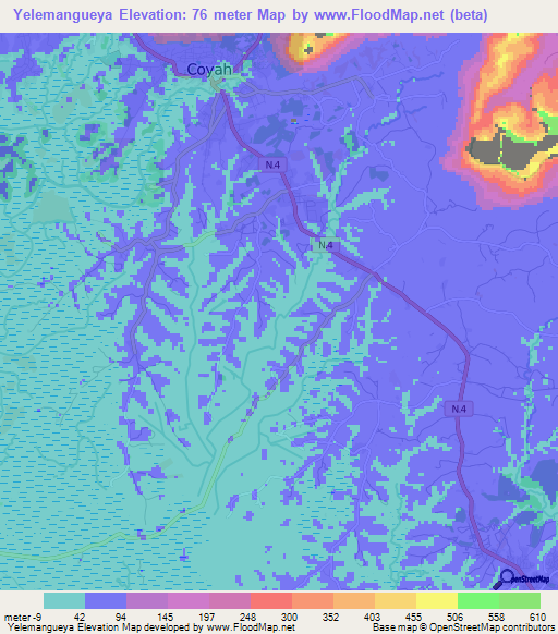 Yelemangueya,Guinea Elevation Map