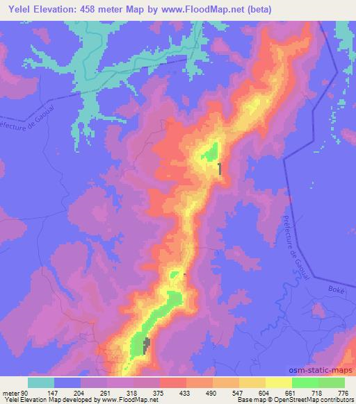 Yelel,Guinea Elevation Map