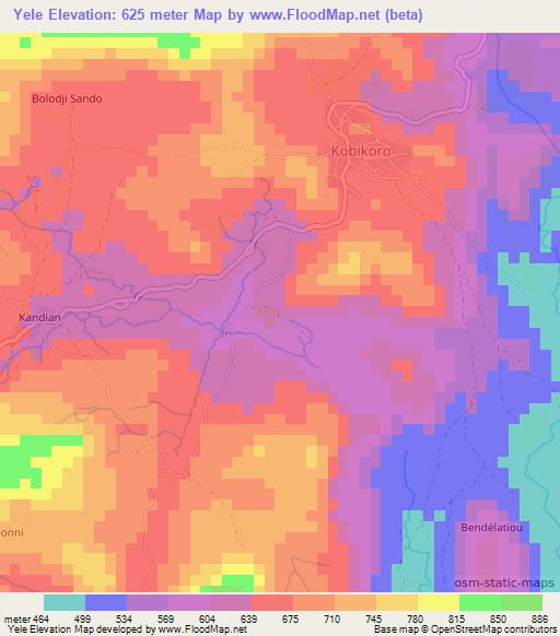 Yele,Guinea Elevation Map