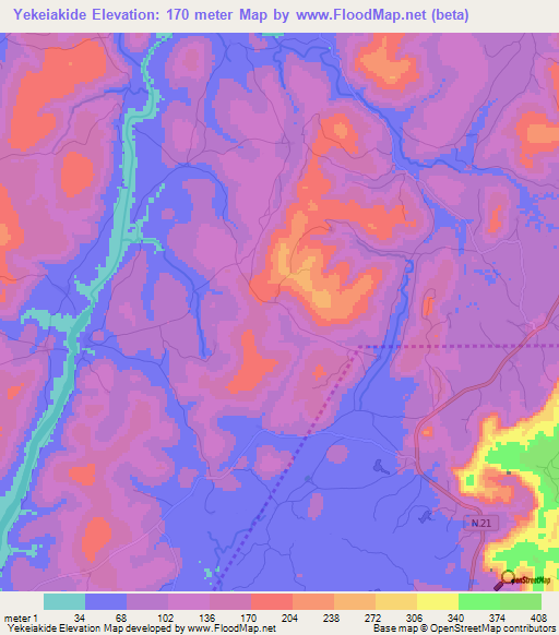 Yekeiakide,Guinea Elevation Map