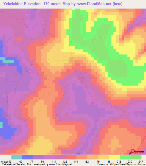 Yekeiakide,Guinea Elevation Map