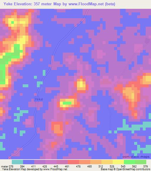 Yeke,Guinea Elevation Map