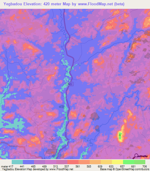 Yegbadou,Guinea Elevation Map