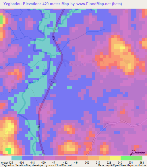 Yegbadou,Guinea Elevation Map