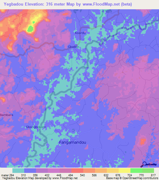 Yegbadou,Guinea Elevation Map