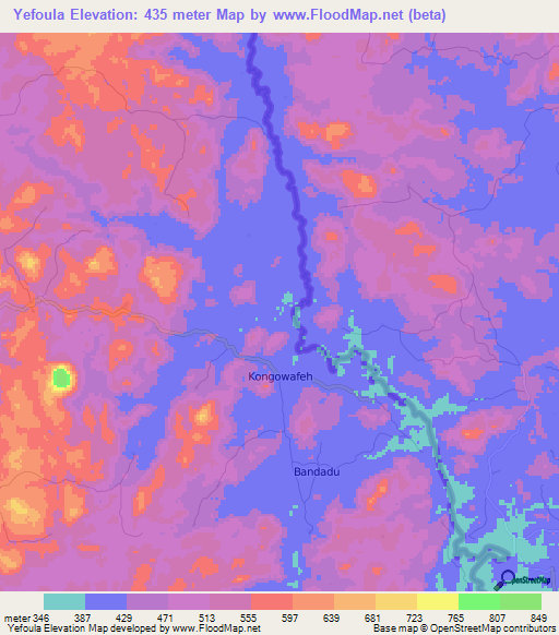 Yefoula,Guinea Elevation Map