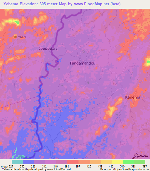 Yebema,Guinea Elevation Map