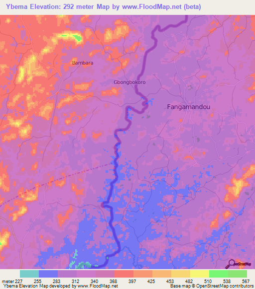 Ybema,Guinea Elevation Map