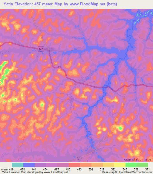 Yatia,Guinea Elevation Map