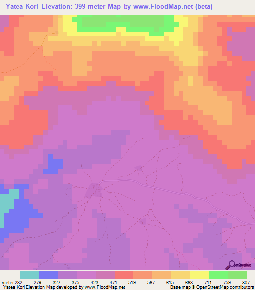 Yatea Kori,Guinea Elevation Map