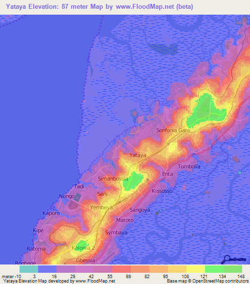 Yataya,Guinea Elevation Map