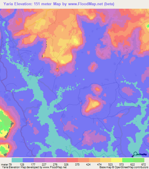 Yaria,Guinea Elevation Map