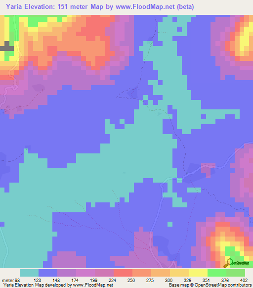 Yaria,Guinea Elevation Map