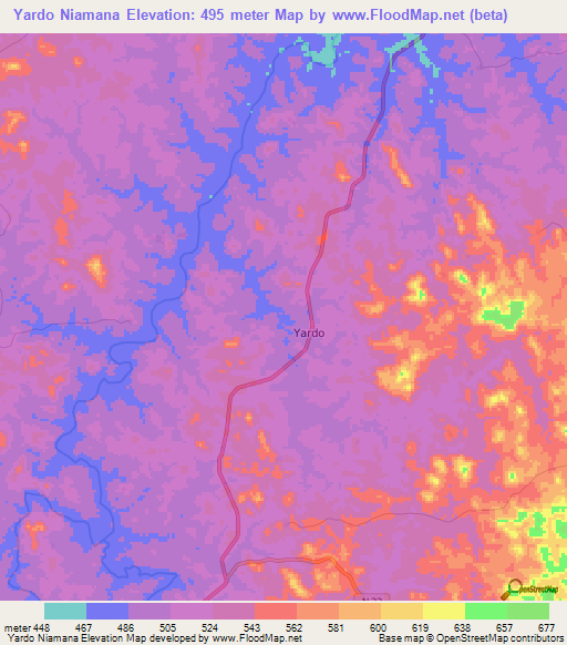 Yardo Niamana,Guinea Elevation Map