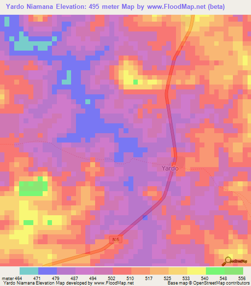 Yardo Niamana,Guinea Elevation Map