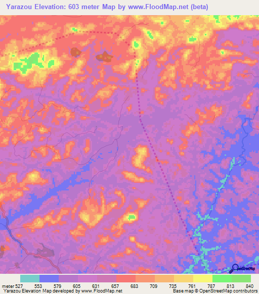 Yarazou,Guinea Elevation Map