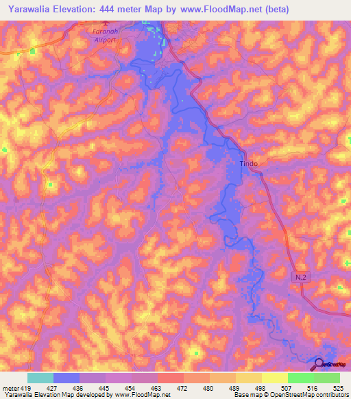 Yarawalia,Guinea Elevation Map