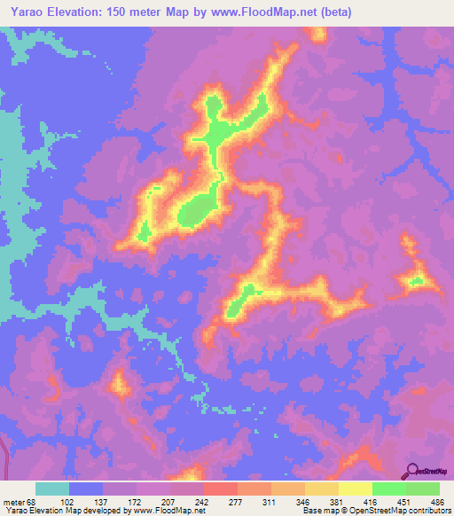 Yarao,Guinea Elevation Map